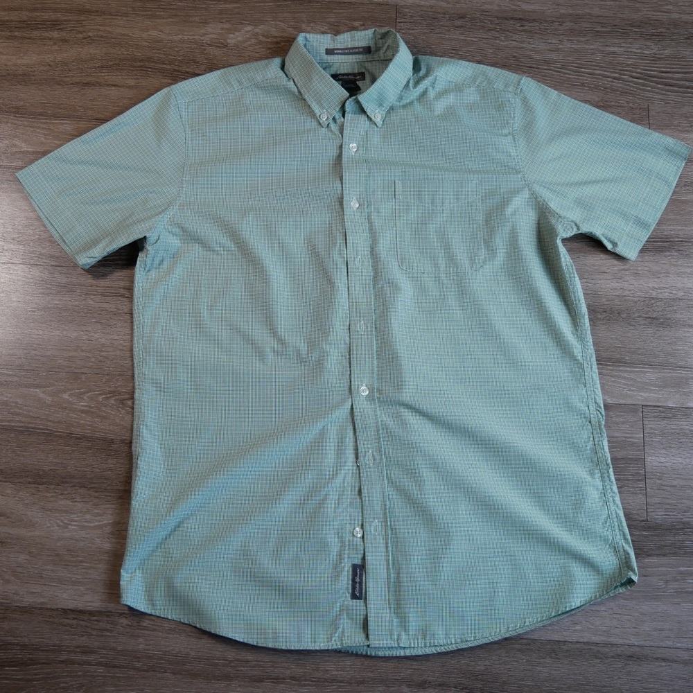 Eddie Bauer Light Green Checkered Button Down Shirt
